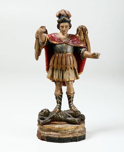 San Michele Arcangelo, Scultura in Legno Policromo, Italia XVIII Secolo