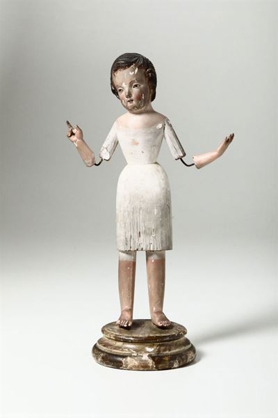 Manichino in Legno Dipinto con Occhi in Vetro, Italia XIX Secolo