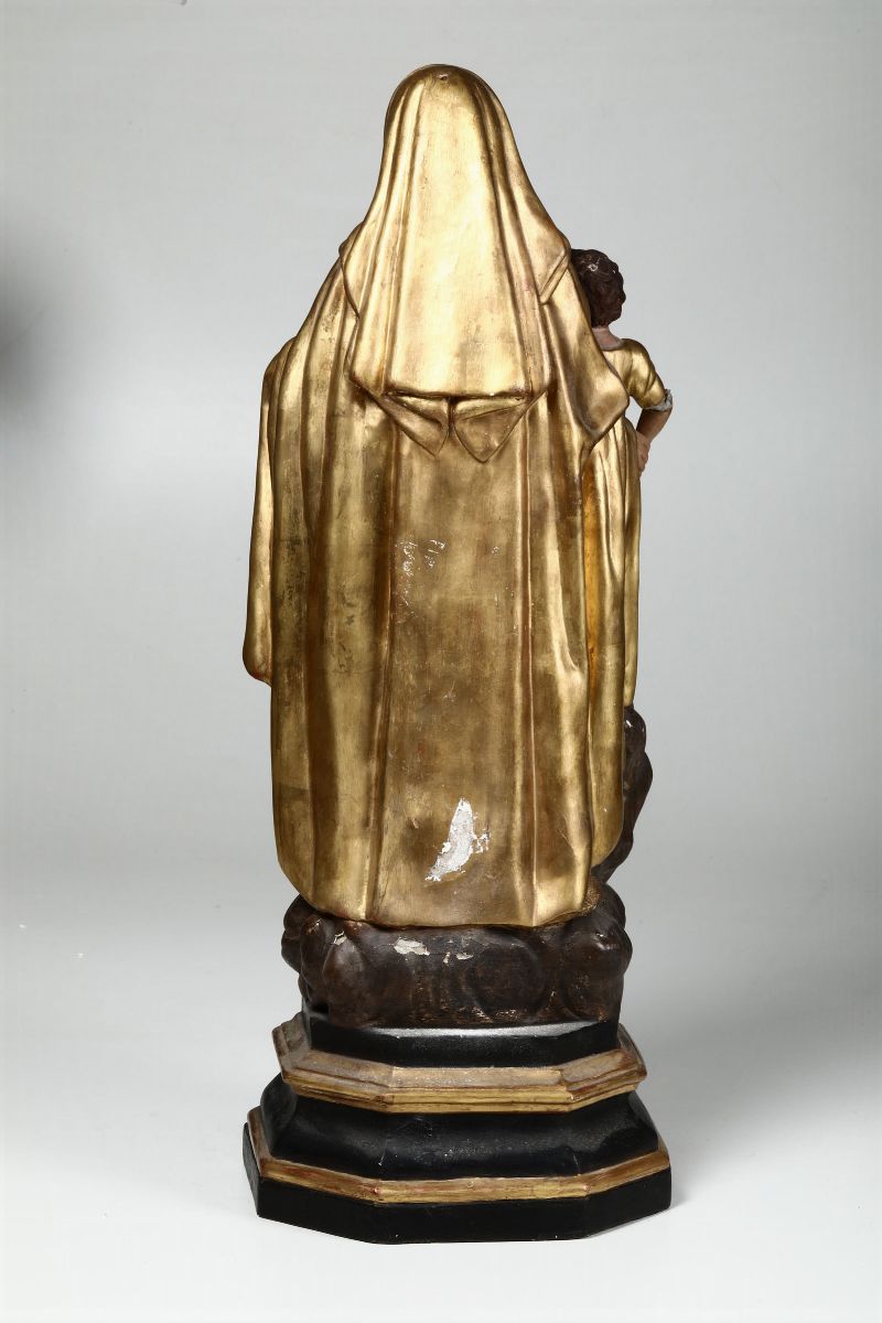 Madonna con Bambino, Scultura in Cartapesta Policroma e Dorata, Arte Italiana del XIX-XX Secolo