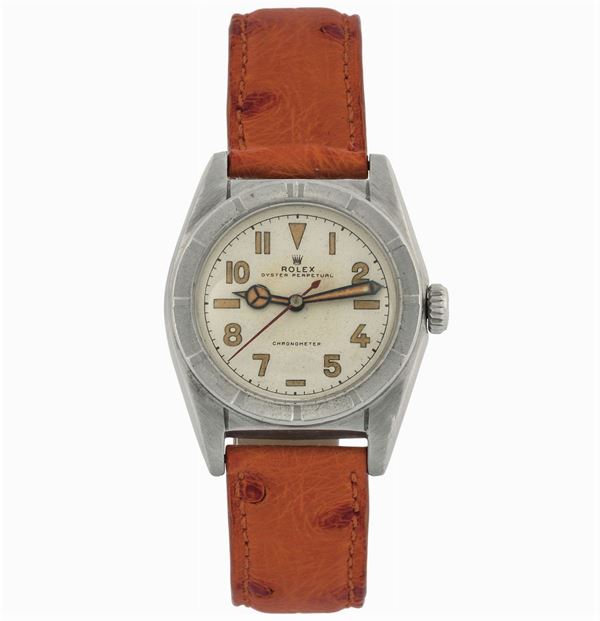 Rolex, Oyster Perpetual, Chronometer, Ref. 6015, Very fine centre second, self-winding, stainless steel  wristwatch with original buckle. Made circa 1940