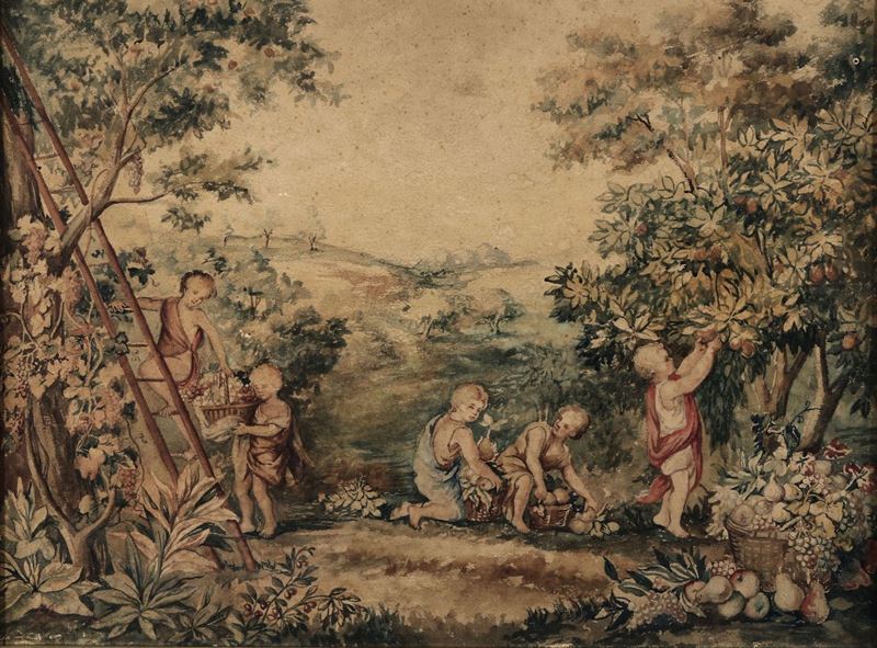 Pittore francese del XIX secolo, F. Boudin? Putti che raccolgono le mele  - Auction Fine Art - Cambi Casa d'Aste