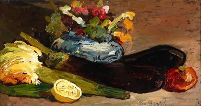 Giovanni Bartolena (1866 - 1942)natura Morta con Melanzane e Vaso di Fiori