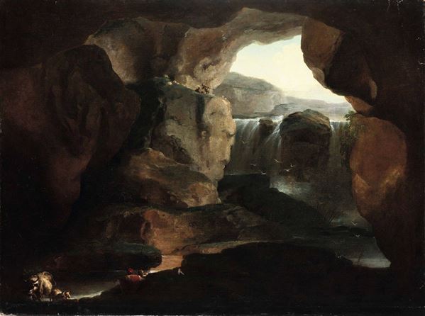 Giovanni Francesco Castiglione (Genova 1641 - Mantova 1716) Pastore nella grotta dell'eremita