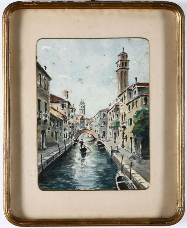 Lotto di due acquerelli con vedute veneziane, pittore del XX secolo