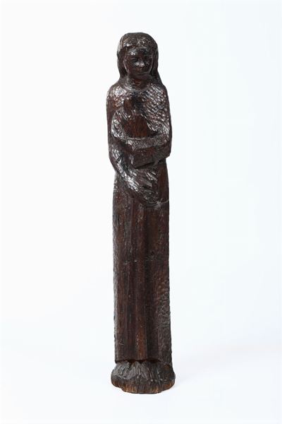 Figura Femminile Scolpita in Legno di Noce, XX Secolo