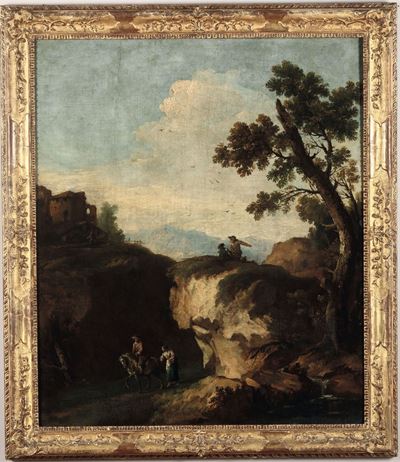 Giuseppe Zais (forno di Canale 1709 - Treviso 1784)paesaggio con Rovine e Viandanti