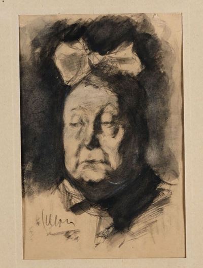 Disegno su Carta Raffigurante Ritratto di Anziana Signora