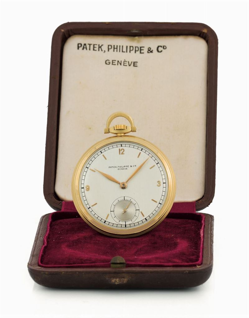 Patek Philippe & Cie, Geneve, No. 826561 case No. 504179. Made circa 1930. Fine and rare, 18K yellow gold keyless dress-pocket watch. Accompanied by the original box  - Auction wrist and pocket watches - Cambi Casa d'Aste