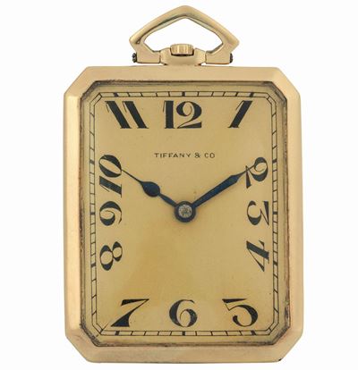 Tiffany & Co. Orologio da Taschino, in Oro Giallo 18k, di Forma Rettangolare, Stile Art Decò. Rea...