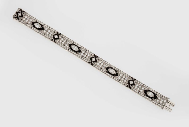 Bracciale Art Deco con diamanti ed onice  - Asta Fine Jewels - II - Cambi Casa d'Aste