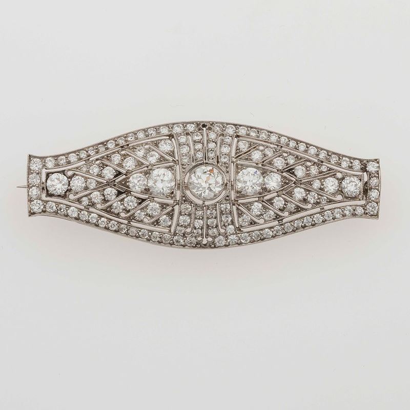 Diamond and platinum brooch  - Auction Fine Jewels - II - Cambi Casa d'Aste
