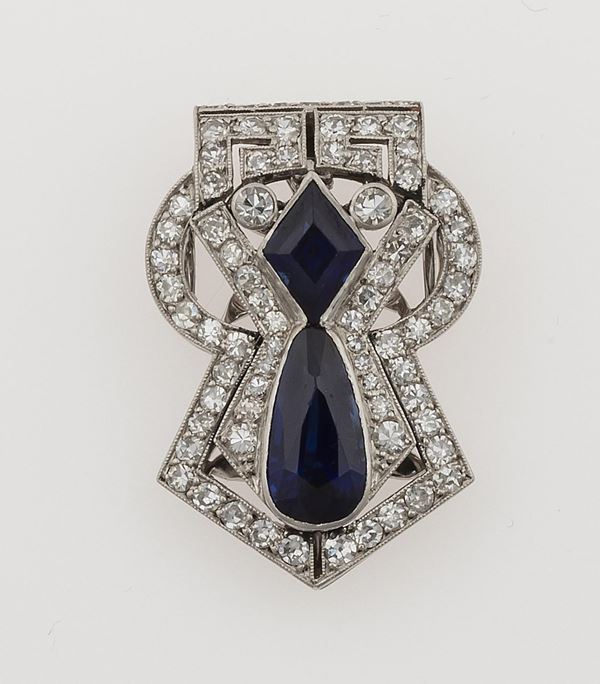 Diamond and sapphire clip-brooch
