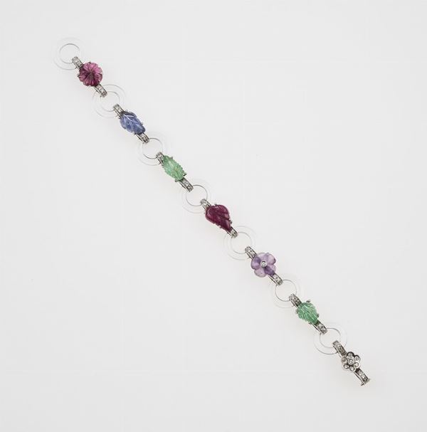 Bracciale “Dearest” diamanti, smeraldi, ametista, rubino, zaffiro, tormalina e cristallo di rocca