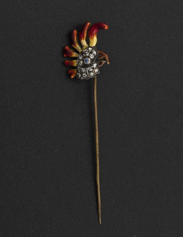 Enamel, diamond and silver tiepin  - Auction Fine Coral Jewels - I - Cambi Casa d'Aste