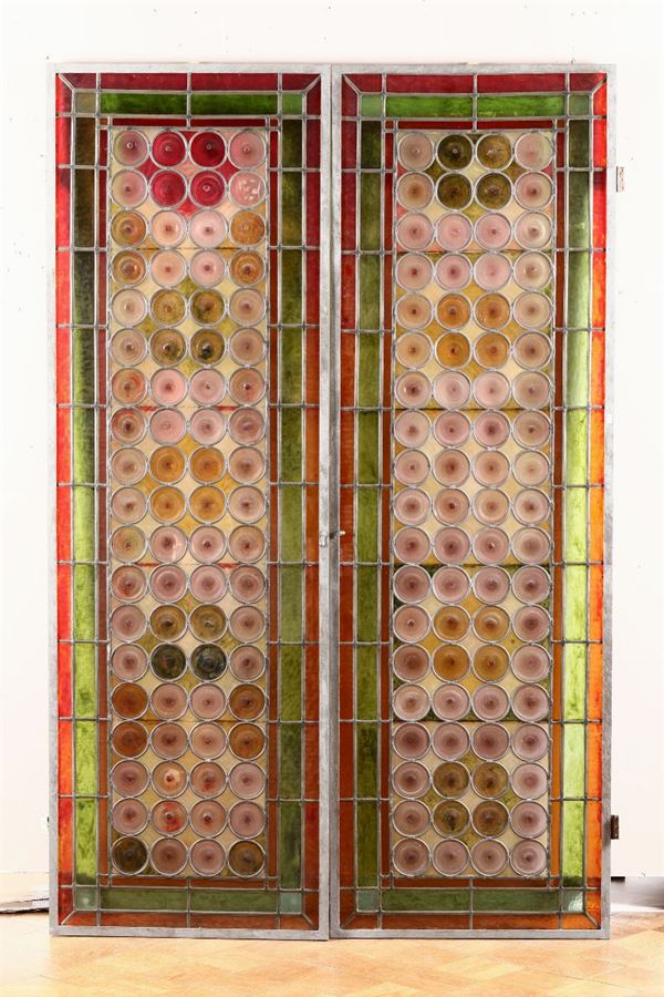 Coppia di vetrate policrome, vetreria artistica del XX secolo
