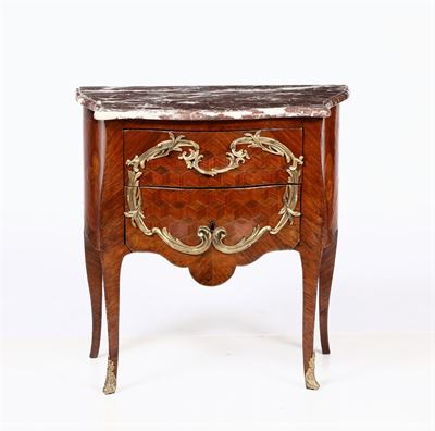 Comoncino a Due Cassetti Napoleone III Lastronato ed Intarsiato, XIX Secolo