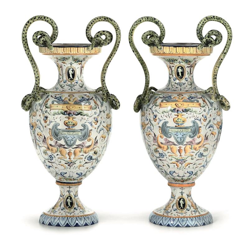 Coppia di vasi Napoli, Manifattura Mollica, fine XIX - inizio XX secolo  - Auction Fine Art - Cambi Casa d'Aste
