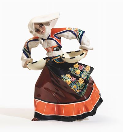 Sandro Vacchetti, Figura di donna in costume sardo con ceste in terraglia policroma (Torino, ca. ...