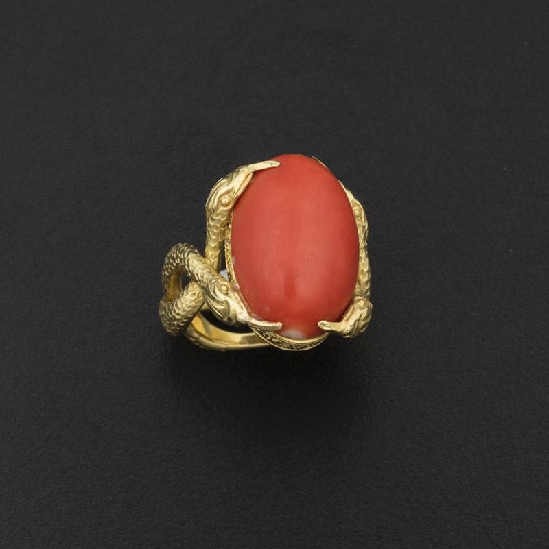Coral and diamond ring  - Auction Fine Coral Jewels - II - Cambi Casa d'Aste