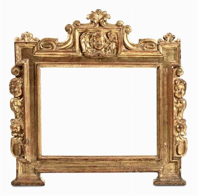Cornice da Cartagloria in Legno Intagliato e Dorato con Putti, XVII-XVIII Secolo