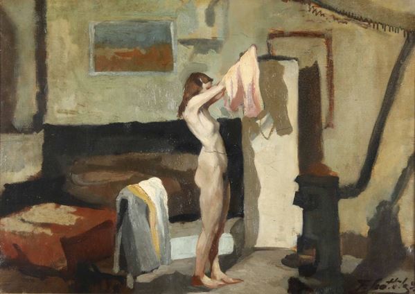 Ferruccio Scattola (1873-1950) Nudo in interno, 1899