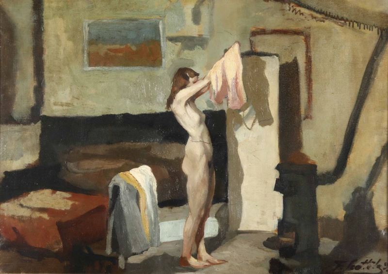 Ferruccio Scattola (1873-1950) Nudo in interno, 1899  - Auction Paintings of the XIX and XX centuries - Cambi Casa d'Aste