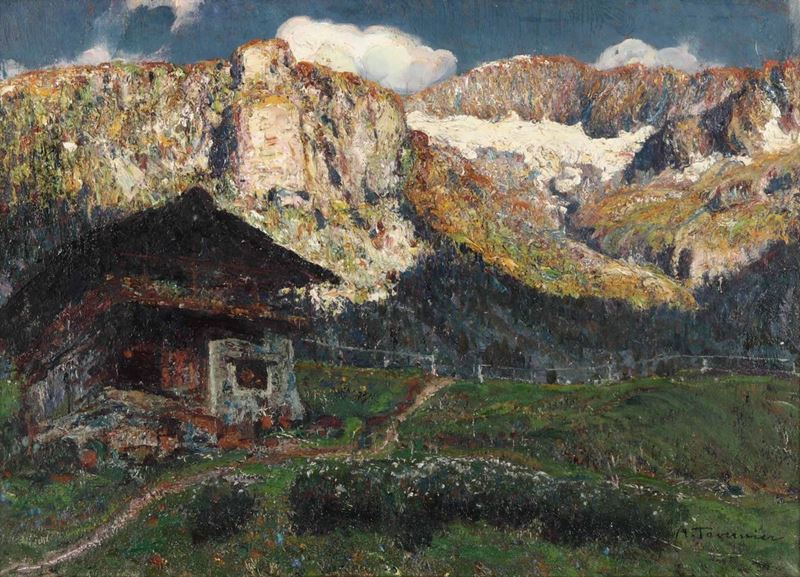 Andrea Tavernier (1858 - 1932) Malga alpina  - Auction Paintings of the XIX and XX centuries - Cambi Casa d'Aste