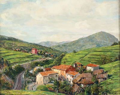 Berto Ferrari (1887 - 1965)paesaggio Ligure, 1938