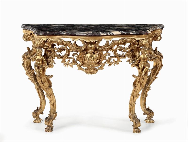 Console in legno intagliato e dorato in stile Luigi XV, XIX secolo  - Asta Antiquariato - Cambi Casa d'Aste