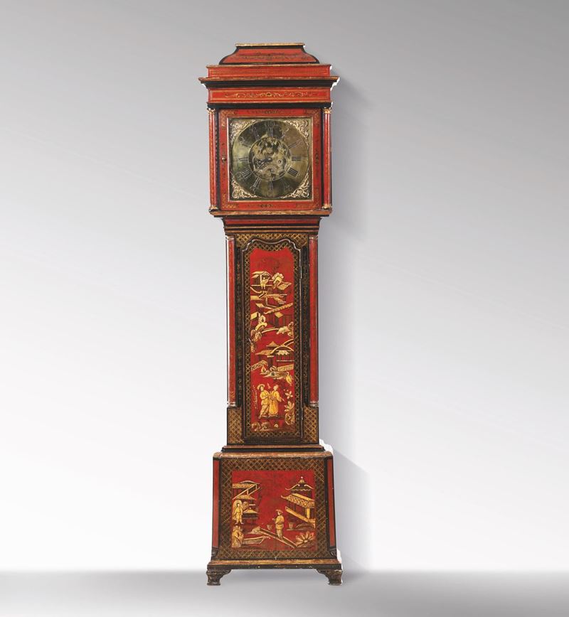 Orologio a colonna in legno laccato, Major Scholfield, Salford, Manchester (Lancaster), Inghilterra fine XVIII secolo  - Auction Antique Clocks - Cambi Casa d'Aste