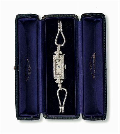 Baume & Mercier, Geneve. Elegante, Orologio da Donna, in Platino, Oro Bianco e Brillanti. Accompa...