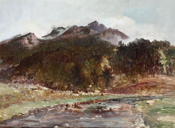 Agostino Fossati (1830 - 1904) Paesaggio montano