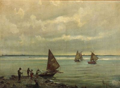 Lorenzo Gignous (1862 - 1958), Attr.marina con Barche a Vela
