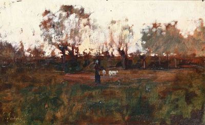 Giuseppe Sacheri (1863 - 1950)paesaggio con Figura