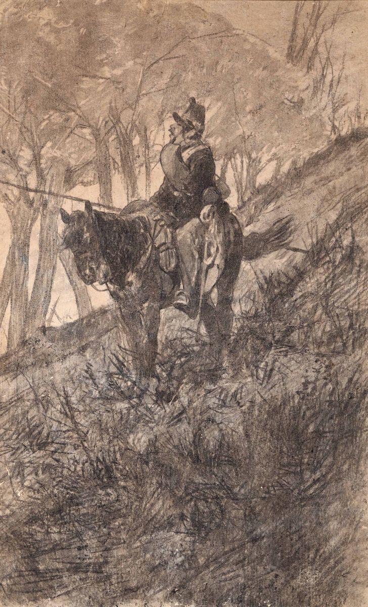 Giovanni Fattori (1825 - 1908) Soldati a cavallo  - Asta Dipinti del XIX e XX secolo - Cambi Casa d'Aste