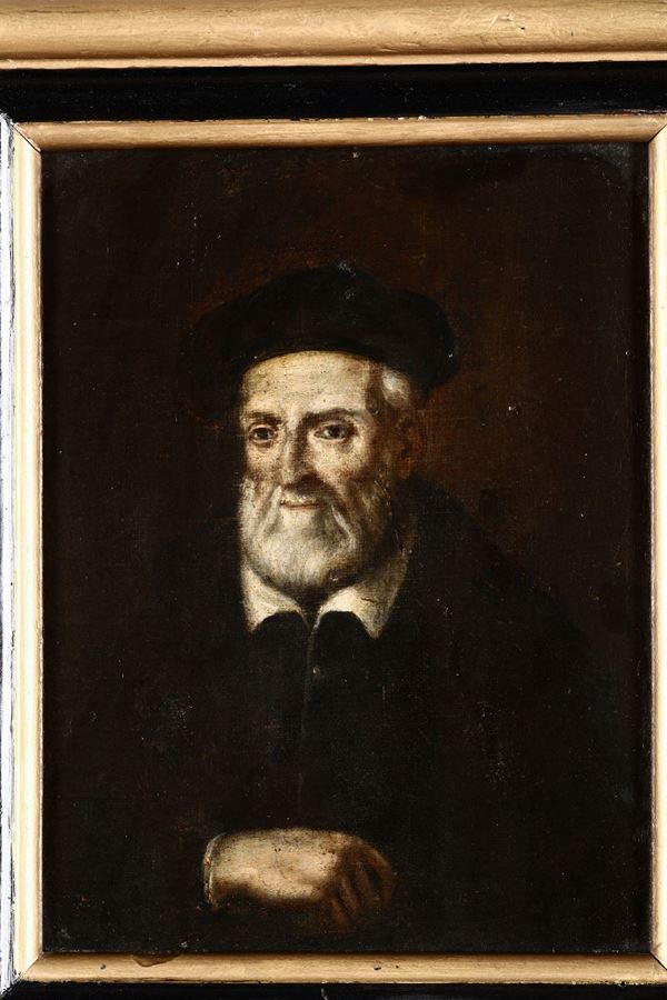 Scuola spagnola del XVII secolo Ritratto di uomo anziano con barba