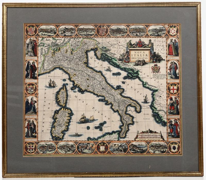 Jodocus,Hondius Nova Italiae Delineatio..Amsterdam, Sec.XVII..  - Auction Rare Landscapes, Maps and Books - Cambi Casa d'Aste