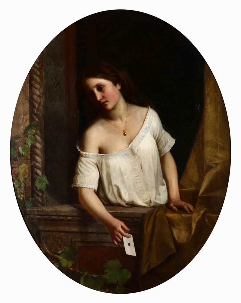 Leopoldo Toniolo (1833 - 1908) Ritratto femminile con lettera, 1890  - Asta Dipinti del XIX e XX secolo - Cambi Casa d'Aste