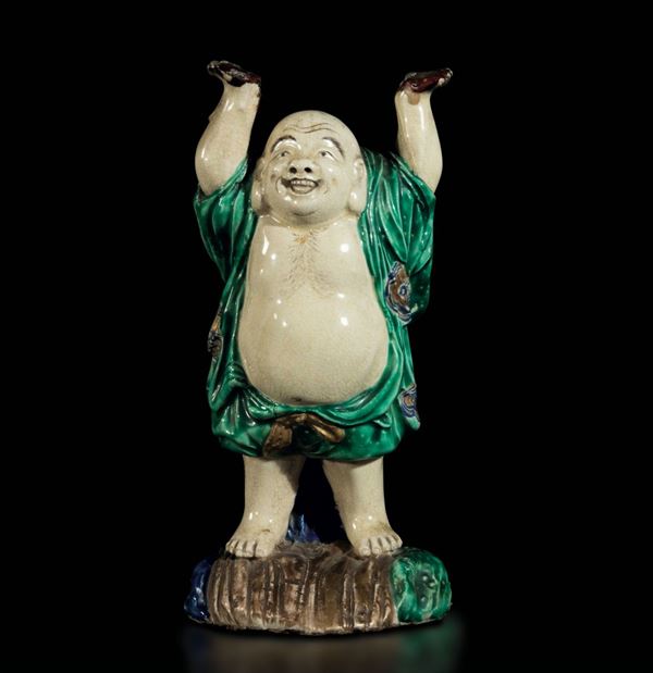 Figura di Budai in porcellana a smalti policromi, Cina, Dinastia Qing, Dinastia Qing, epoca Daoguang (1821-1850)