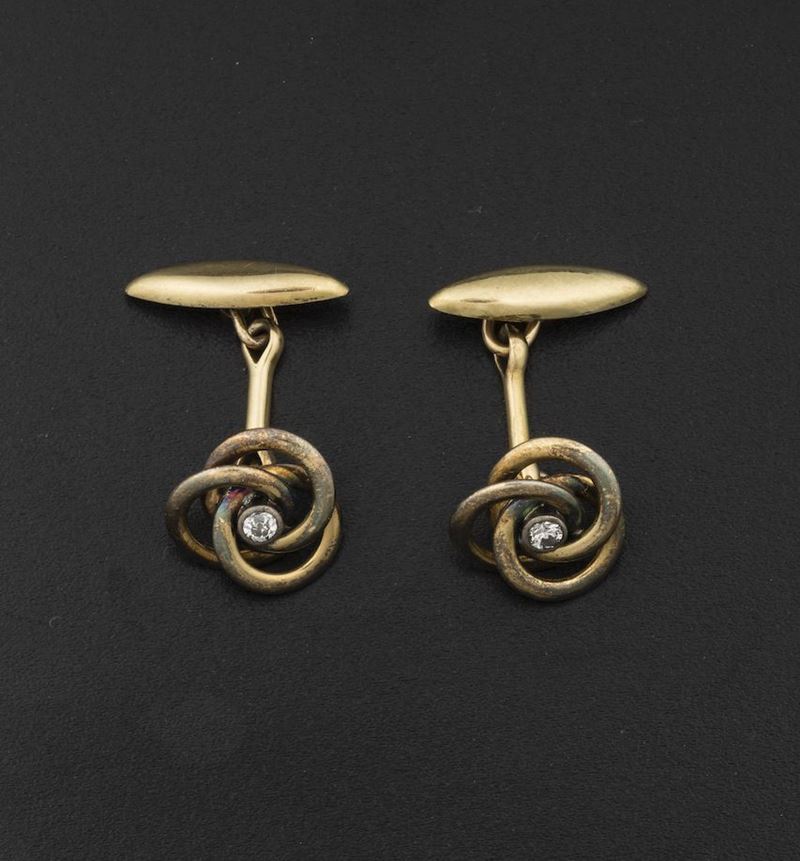 Pair of diamond and gold cufflinks  - Auction Fine Coral Jewels - I - Cambi Casa d'Aste