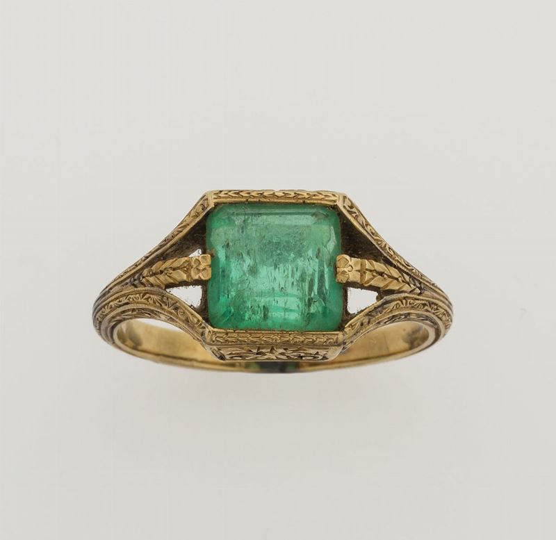 Anello con smeraldo Colombia  - Auction Jewels and Corals | Time Auction - Cambi Casa d'Aste