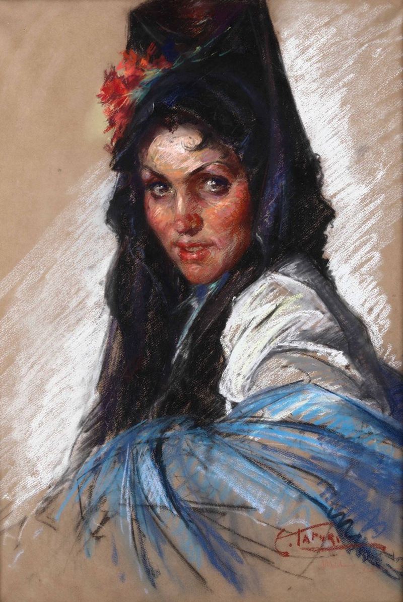 Clemente Tafuri (1903-1971) Ritratto di donna  - Asta Dipinti del XIX e XX secolo - Cambi Casa d'Aste