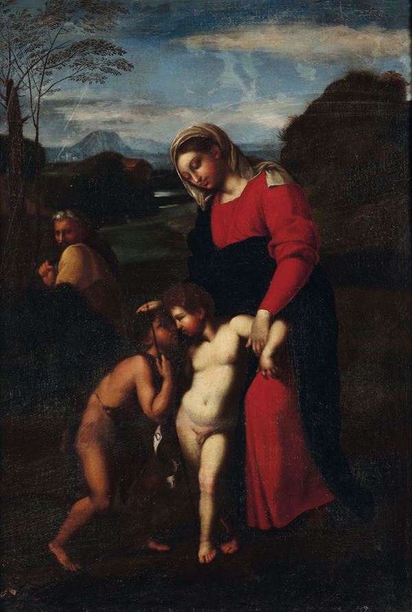 Scuola romana del XIX secolo Madonna con Bambino e San Giovannino