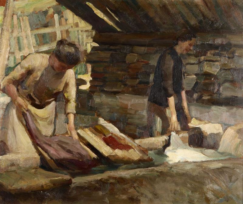 Filippo Massaro (1900-?) Le lavandaie  - Asta Dipinti del XIX-XX Secolo - Asta a Tempo - Cambi Casa d'Aste