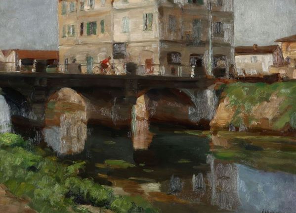 Filippo Massaro (1900-?) Paesaggio con fiume