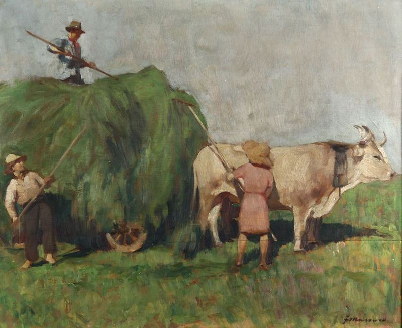Filippo Massaro (1900-?) La raccolta del fieno  - Auction Paintings of the 19th-20th century - Timed Auction - Cambi Casa d'Aste