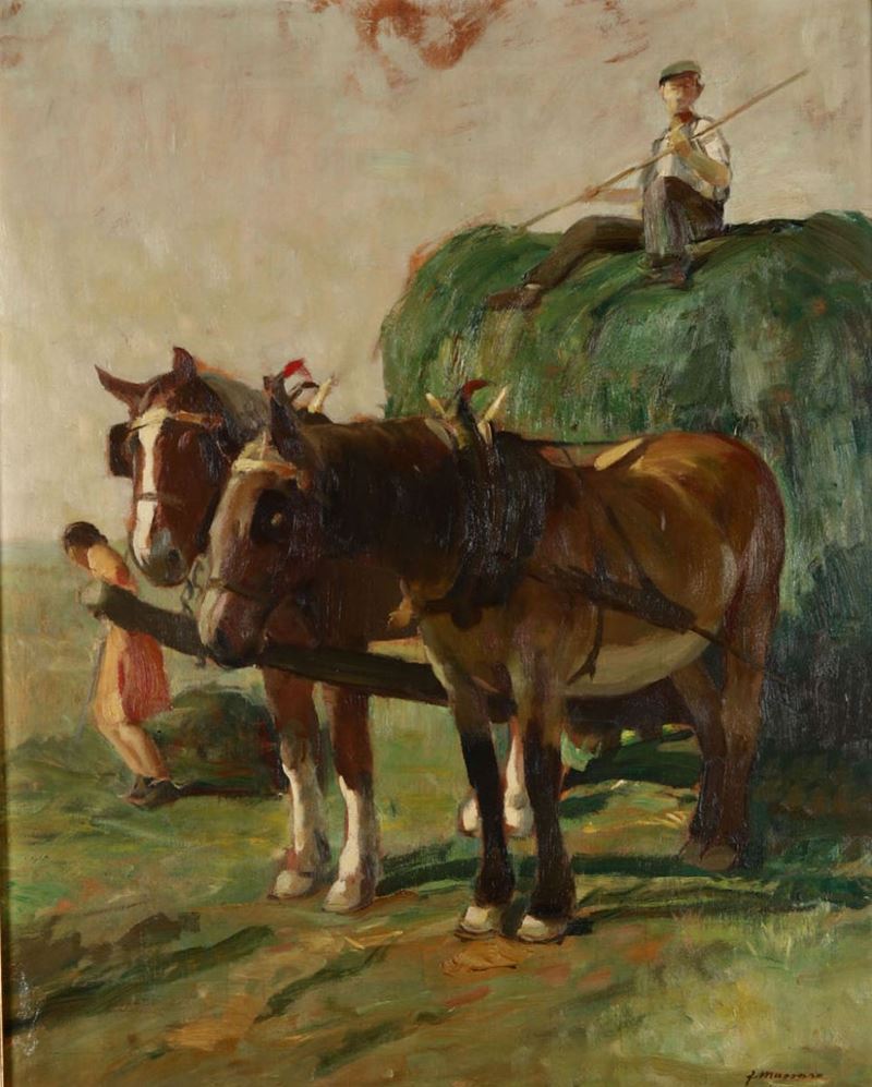 Filippo Massaro (1900-?) Carretto con fienile  - Auction Paintings of the 19th-20th century - Timed Auction - Cambi Casa d'Aste