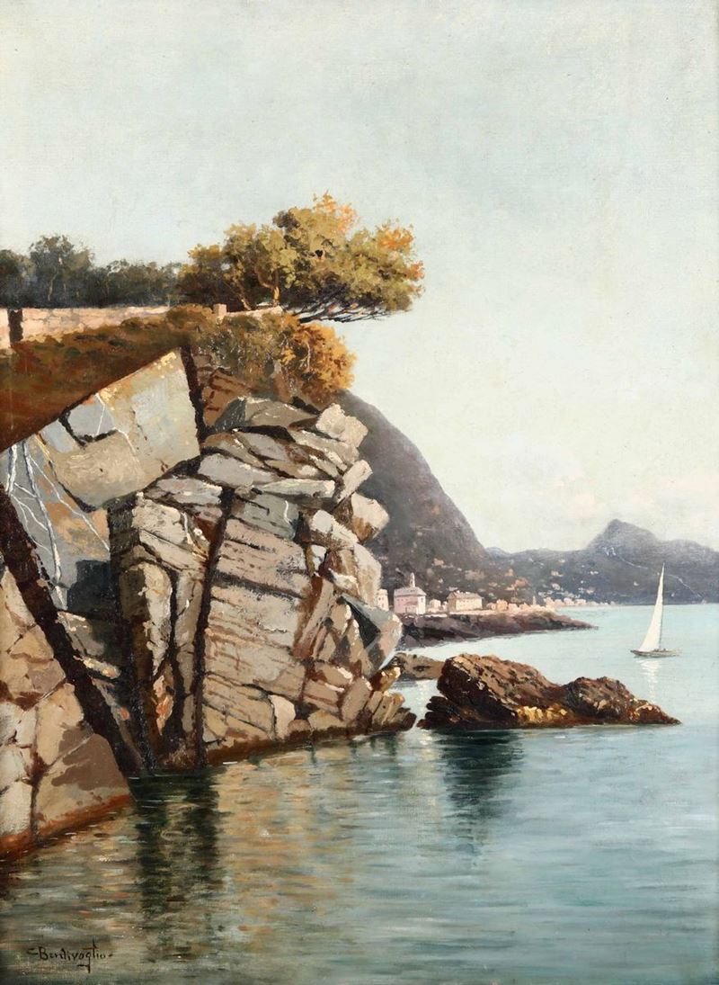 Cesare Bentivoglio (1868-1952) Paesaggio Ligure, Sestri  - Asta Dipinti del XIX e XX secolo - Cambi Casa d'Aste