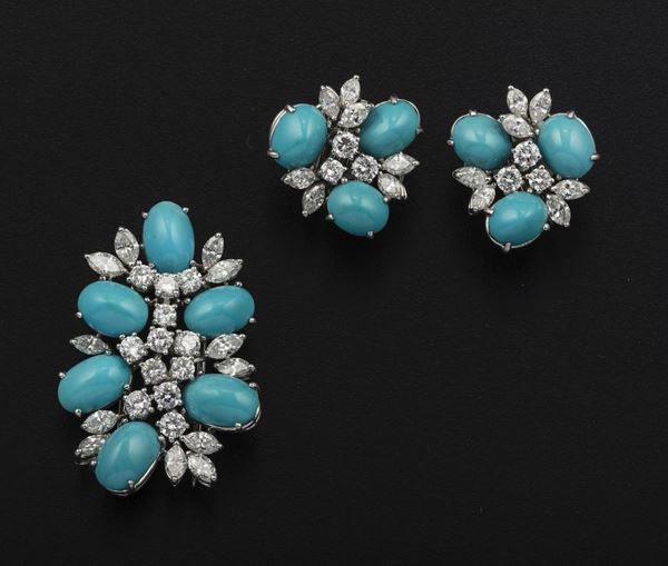 Turquoise and diamond demi-parure