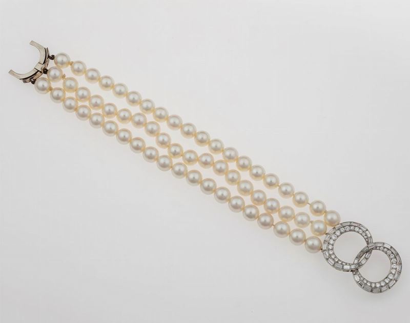 Bracciale a tre fili di perle coltivate  - Auction Jewels - Time Auction - Cambi Casa d'Aste